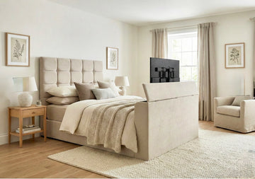 Luxury Beige Upholstered Bed with Button-Tufted Headboard