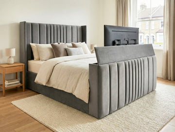 Luxury Grey Upholstered Storage Bed with Panelled Headboard