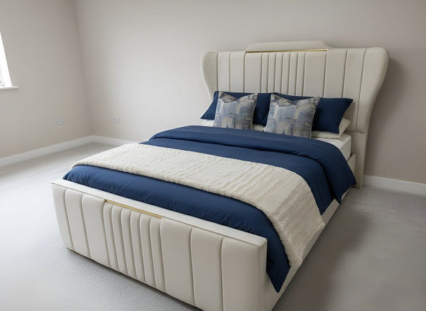 New Stella Gold Trim Bed Frame | Bespoke Fabric Finishes