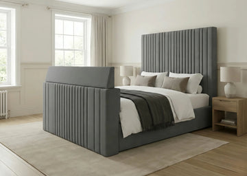 Luxury Grey Upholstered Bed with Vertical Panel Headboard