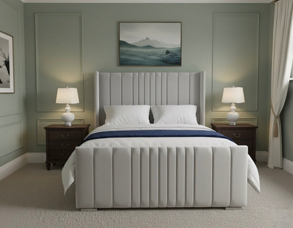 Luxury Upholstered Bed with Vertical Panel Headboard