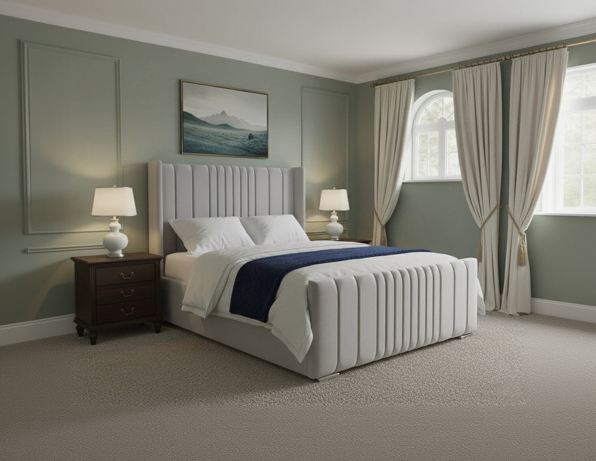 Luxury Upholstered Bed with Vertical Panel Headboard