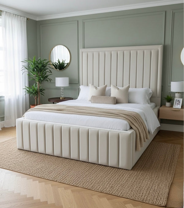 Luxury Upholstered Bed with Vertical Panel Headboard