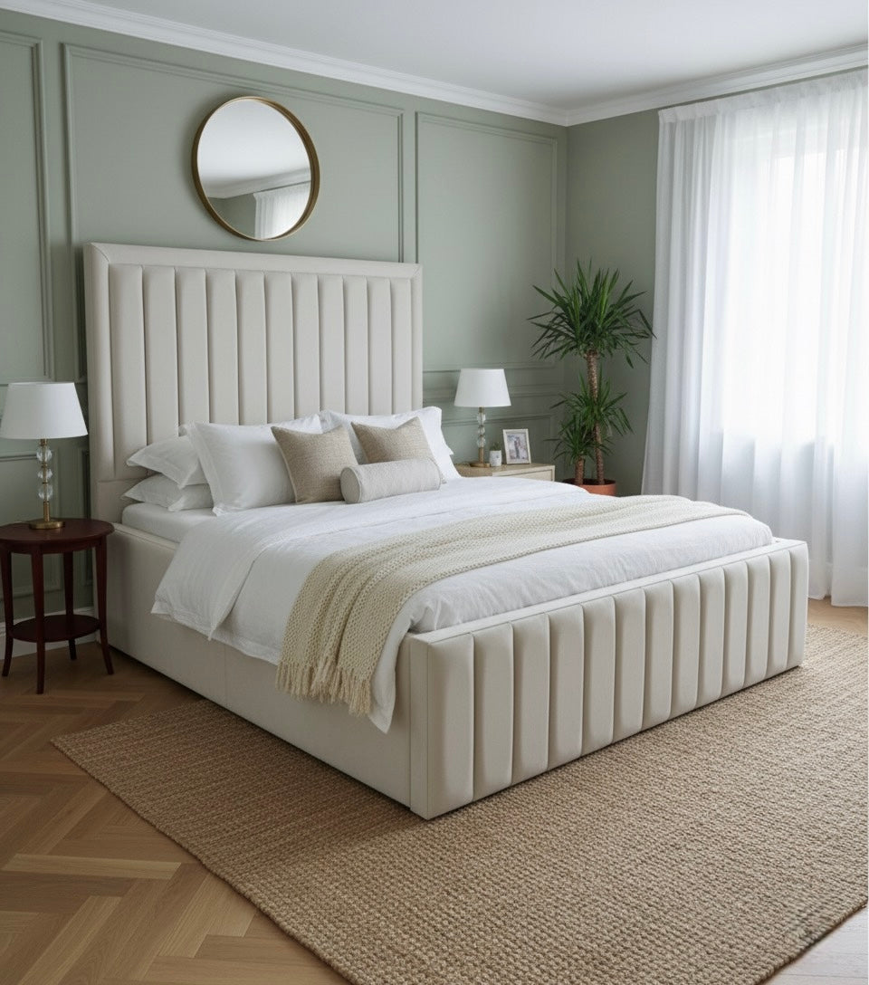 Luxury Upholstered Bed with Vertical Panel Headboard