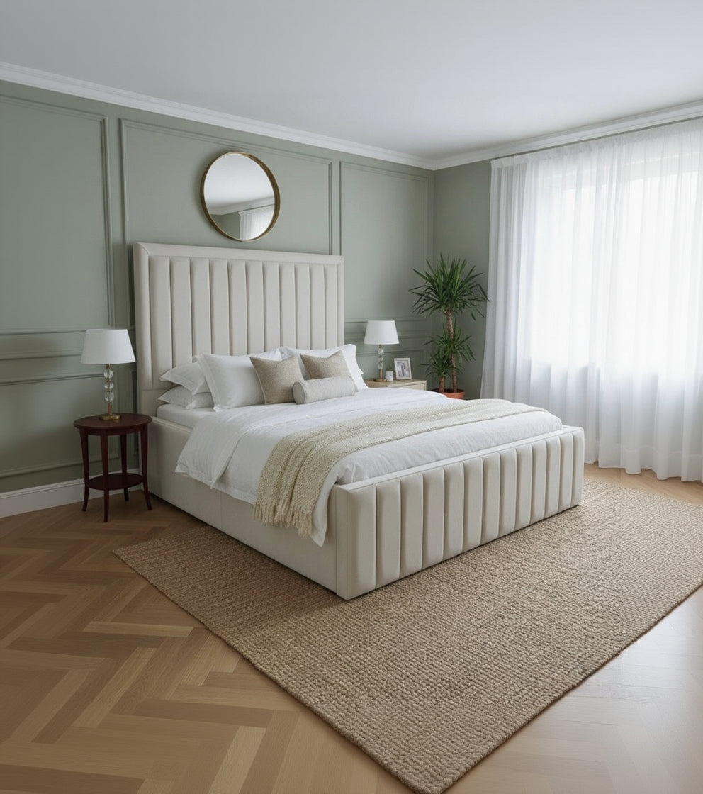 Luxury Upholstered Bed with Vertical Panel Headboard