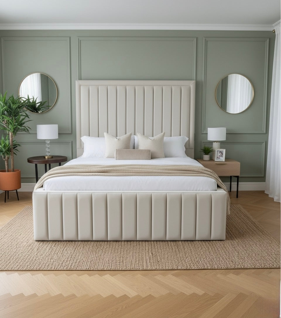 Luxury Upholstered Bed with Vertical Panel Headboard