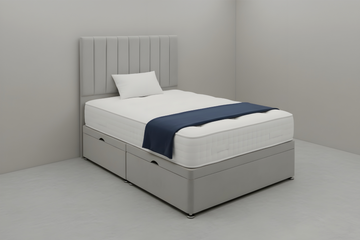 Luxury Grey Upholstered Ottoman Storage Bed with Vertical Panel Headboard