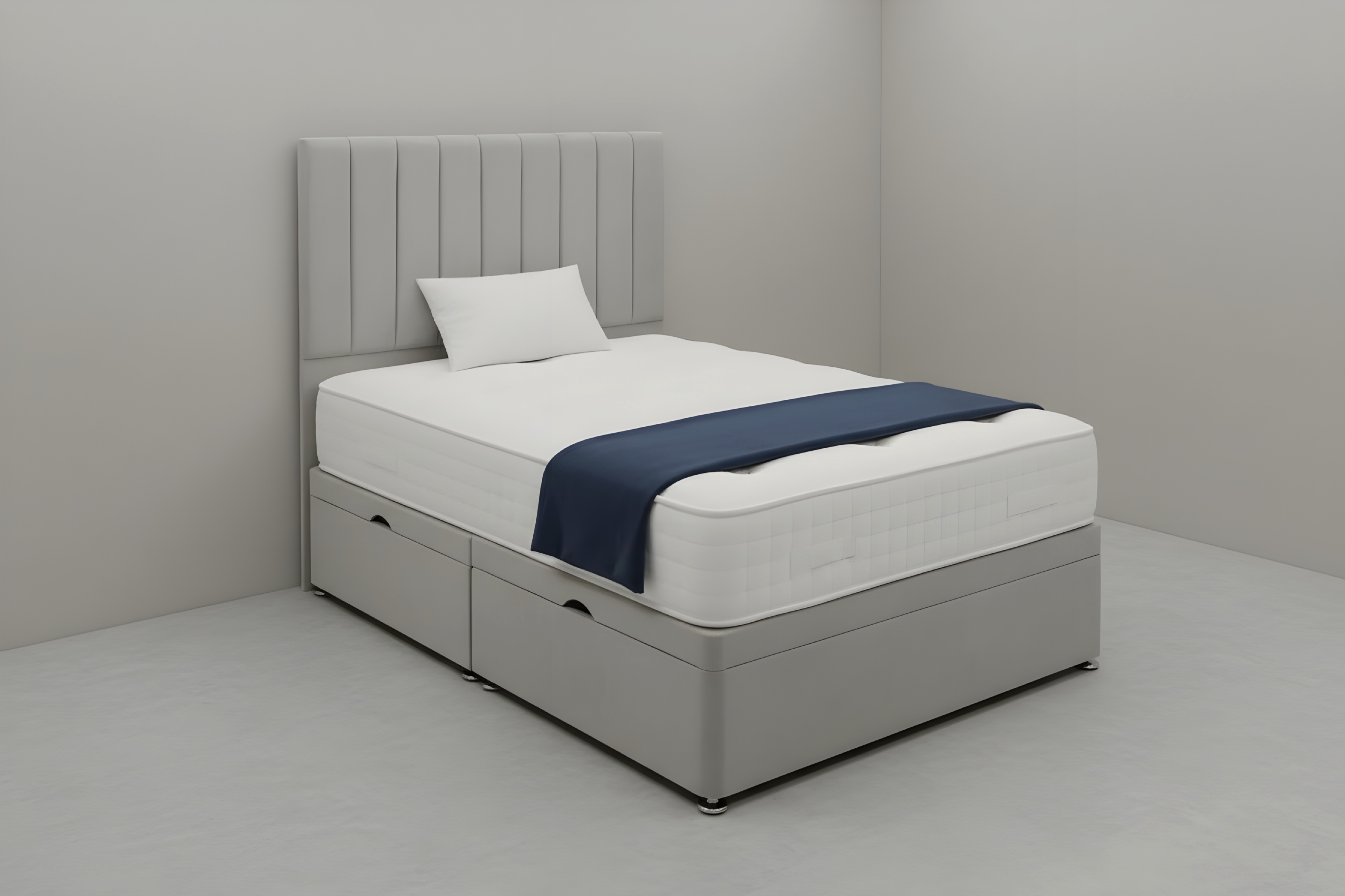 Luxury Grey Upholstered Ottoman Storage Bed with Vertical Panel Headboard