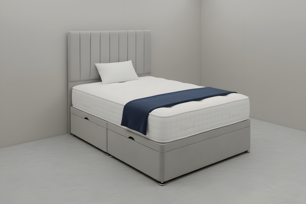 Luxury Grey Upholstered Ottoman Storage Bed with Vertical Panel Headboard