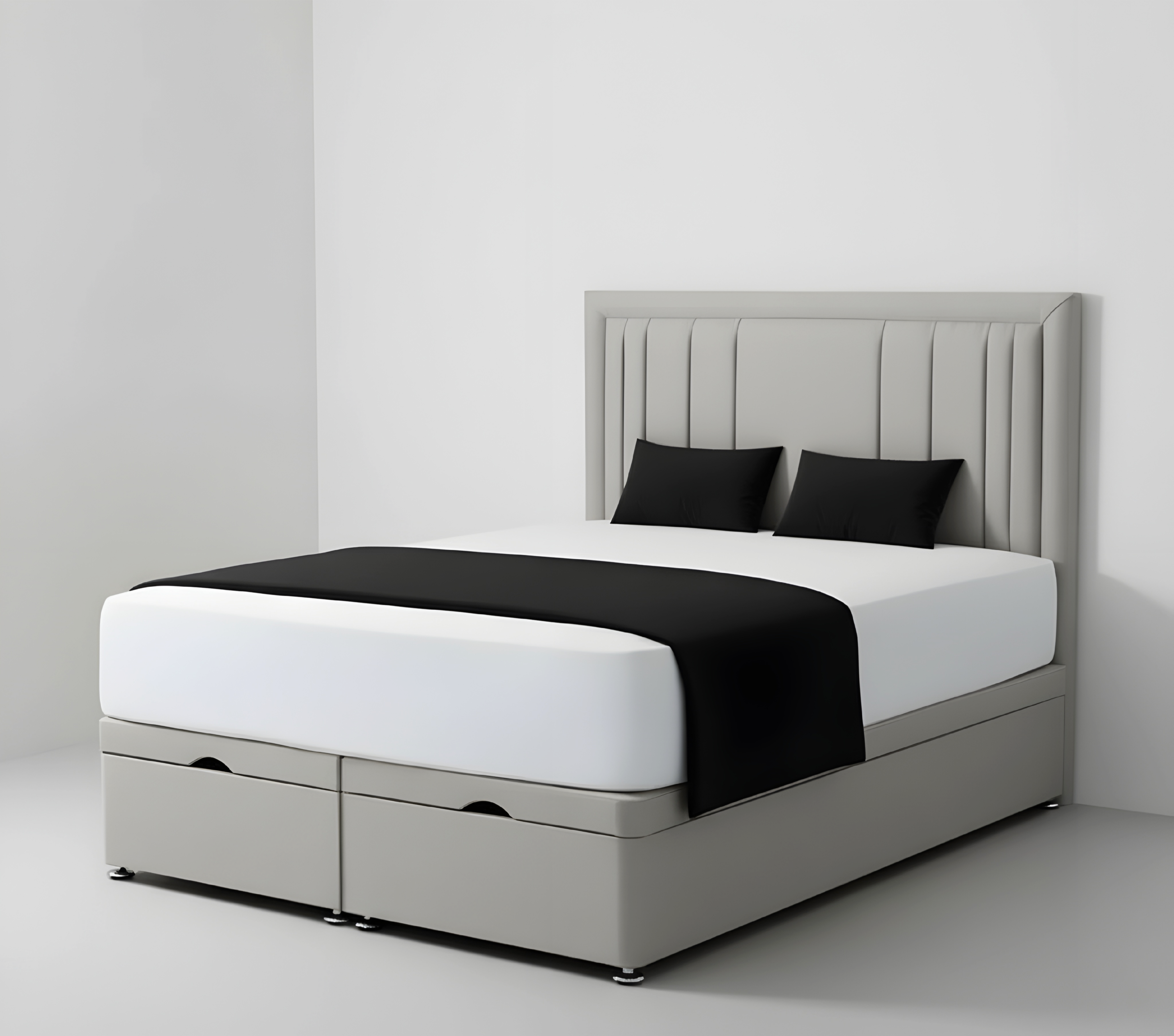 Luxury Light Grey Upholstered Ottoman Storage Bed with Panelled Headboard