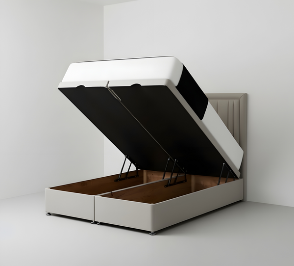 Luxury Light Grey Upholstered Ottoman Storage Bed with Panelled Headboard