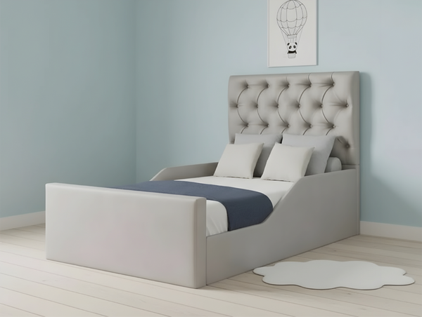 Children’s Upholstered Bed with Button-Tufted Headboard