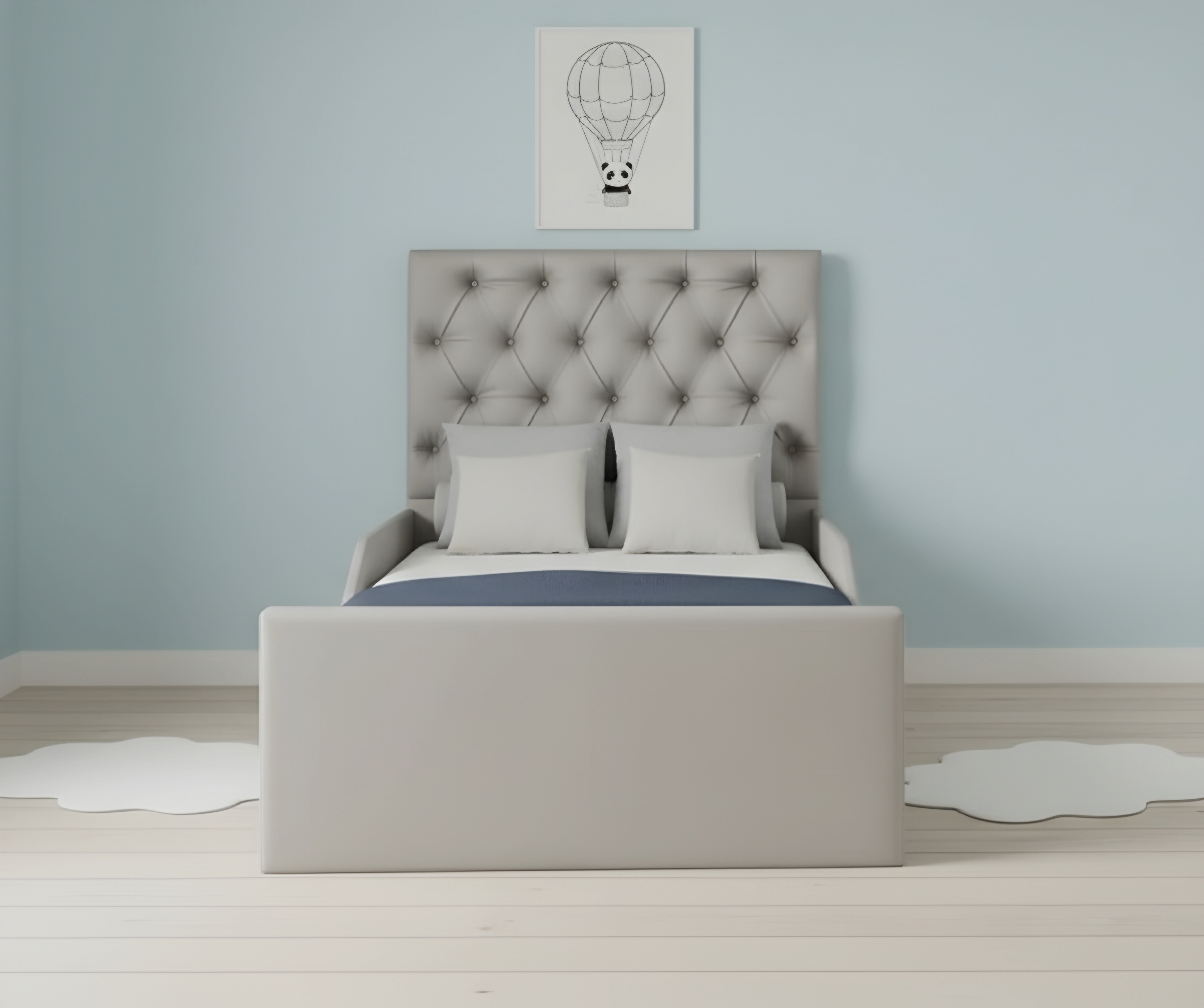 Children’s Upholstered Bed with Button-Tufted Headboard