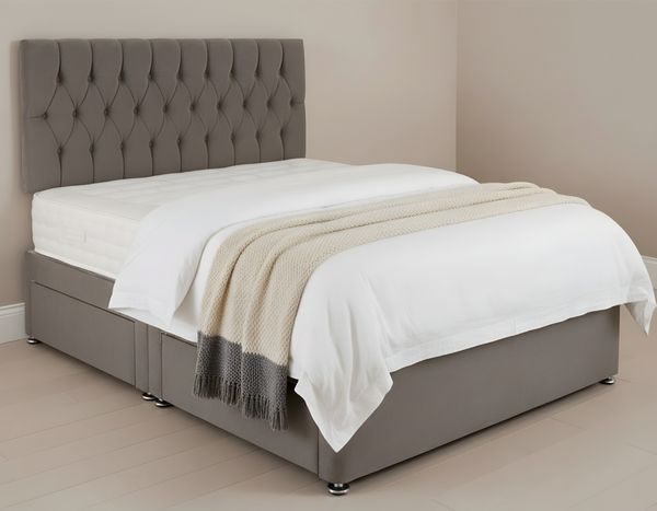 Luxury Grey Upholstered Bed with Button-Tufted Headboard