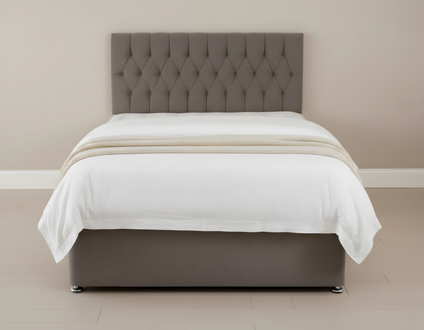 Luxury Grey Upholstered Bed with Button-Tufted Headboard