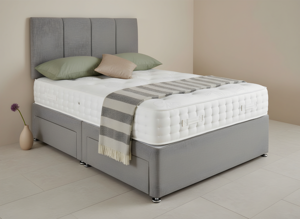 Luxury Grey Upholstered Bed with Panel Headboard