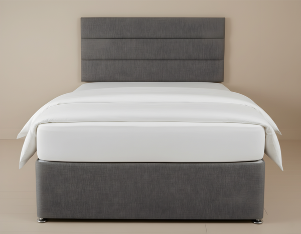 Luxury Grey Upholstered Bed with Horizontal Panel Headboard