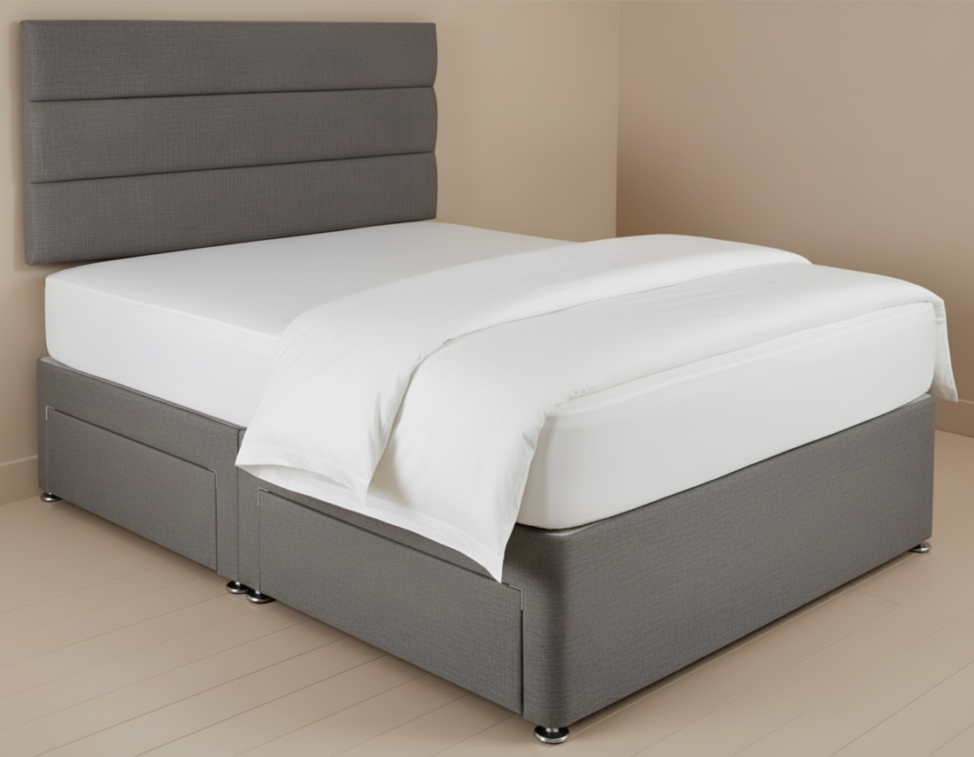 Luxury Grey Upholstered Bed with Horizontal Panel Headboard