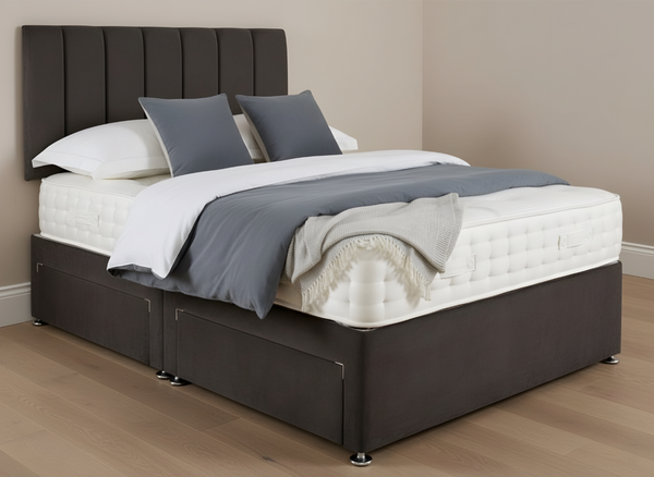 Luxury Grey Upholstered Divan Bed with Headboard