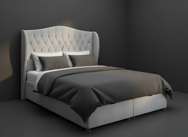 Luxury Grey Upholstered Ottoman Storage Bed with Tufted Headboard