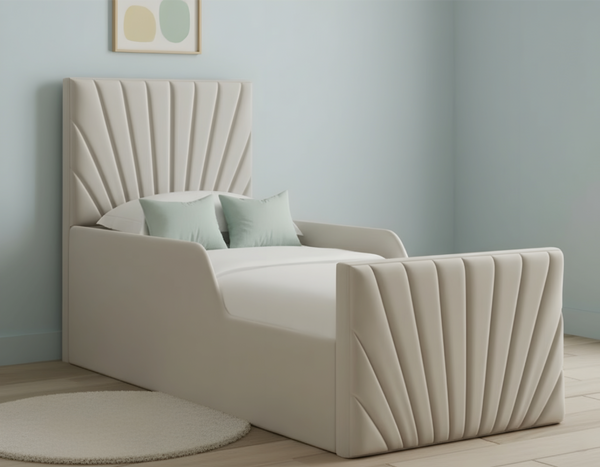 Children’s Upholstered Bed with Fan-Pleated Headboard