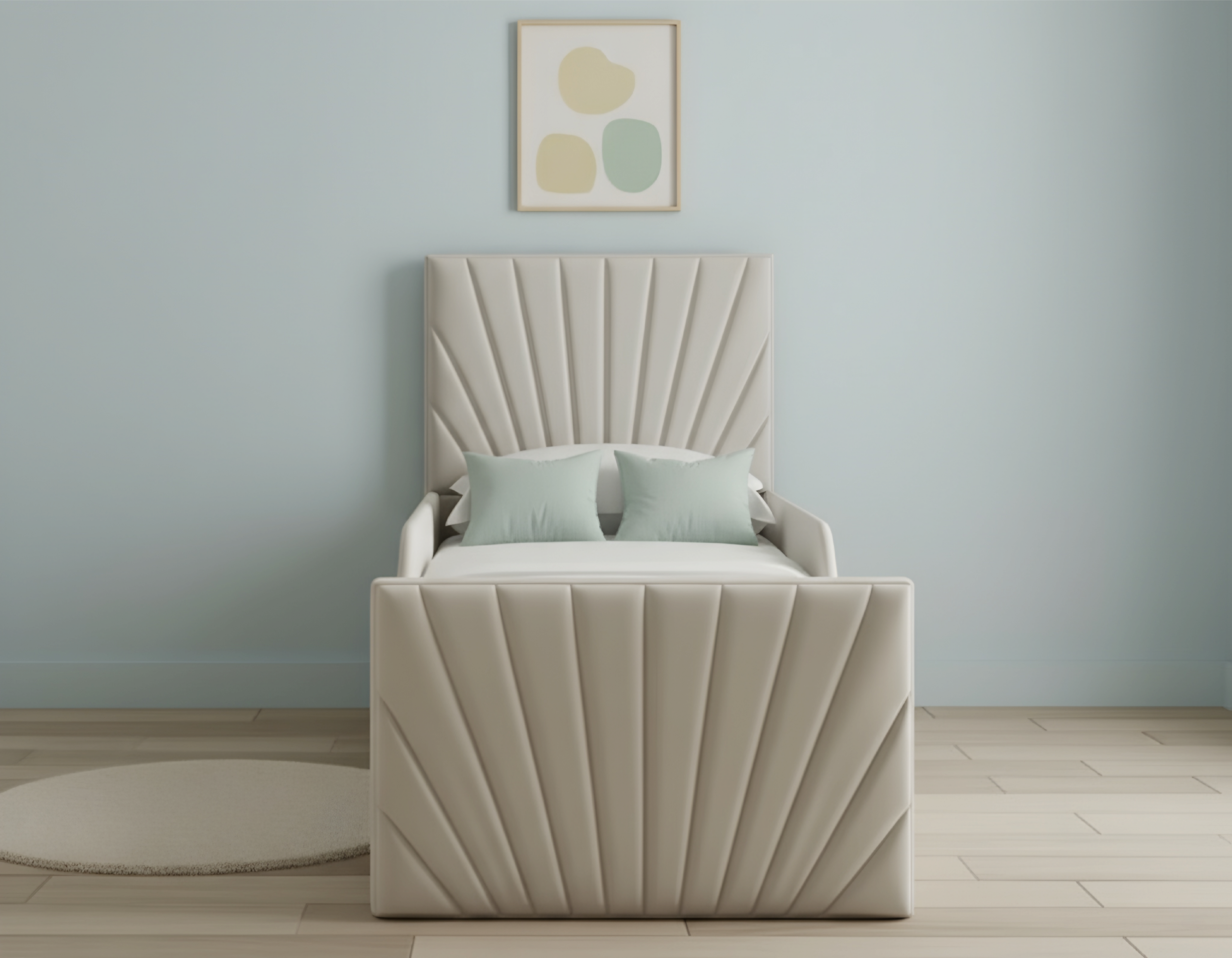 Children’s Upholstered Bed with Fan-Pleated Headboard