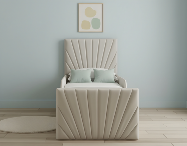 Children’s Upholstered Bed with Fan-Pleated Headboard